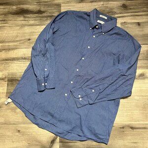Van Heusen Pinpoint Oxford Check Print Front Button Long Sleeve Shirt Size 34/35